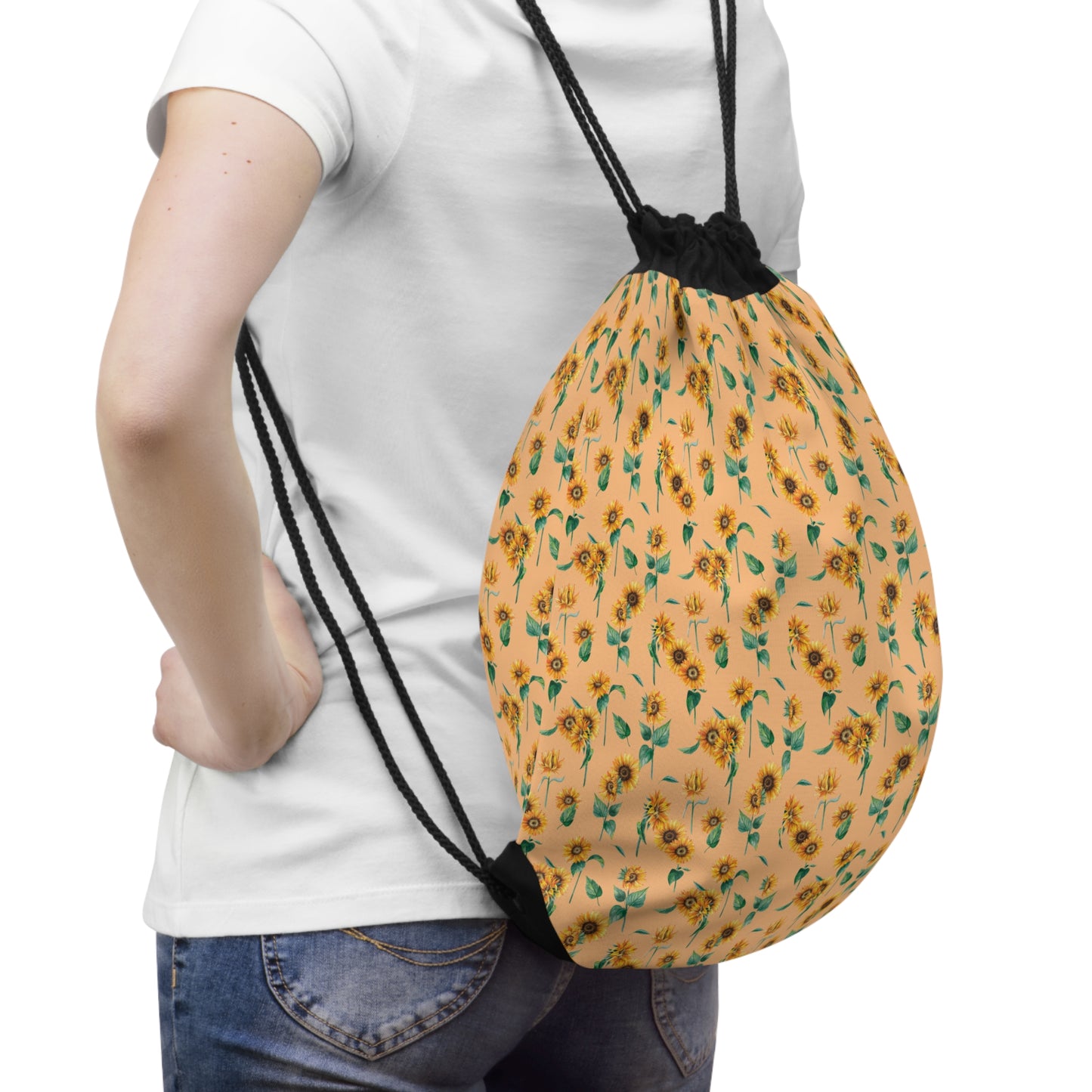 Sunflower Pattern Drawstring Bag — Floral Gym Sack for Women & Teens