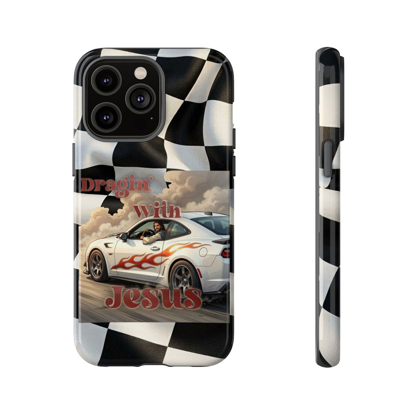 Phone Case — 'Dragin' With Jesus' Racing Checkered Design - iPhone