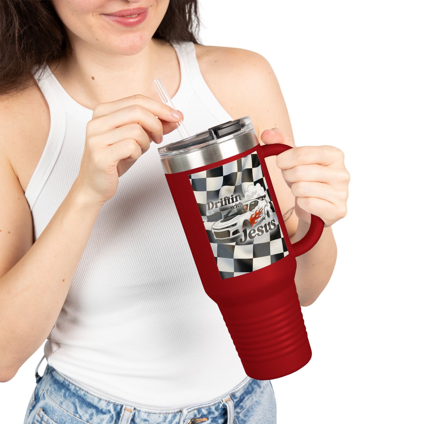40oz Insulated Travel Mug — Racing Checkered Flag Design