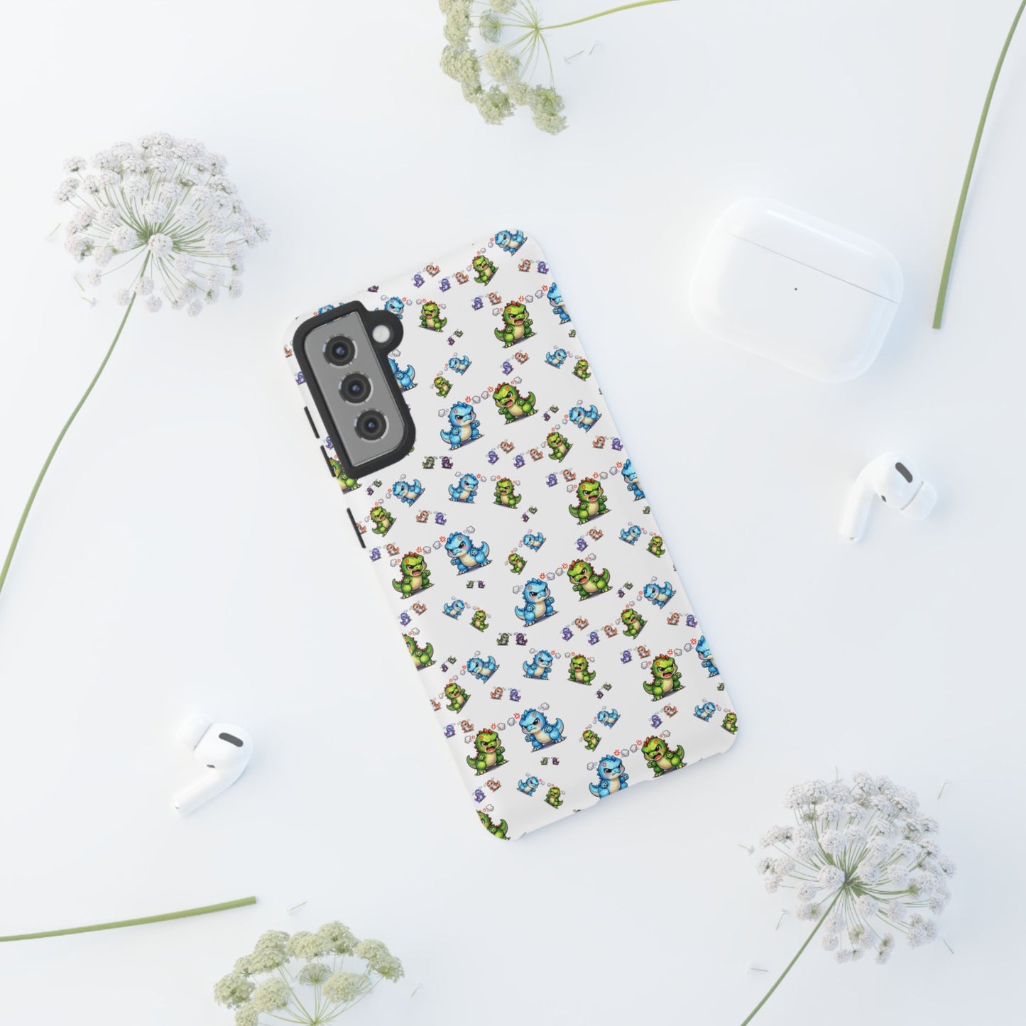 Cute Dino Pattern Phone Case — Playful Cartoon Dinosaur Tough Phone Cover