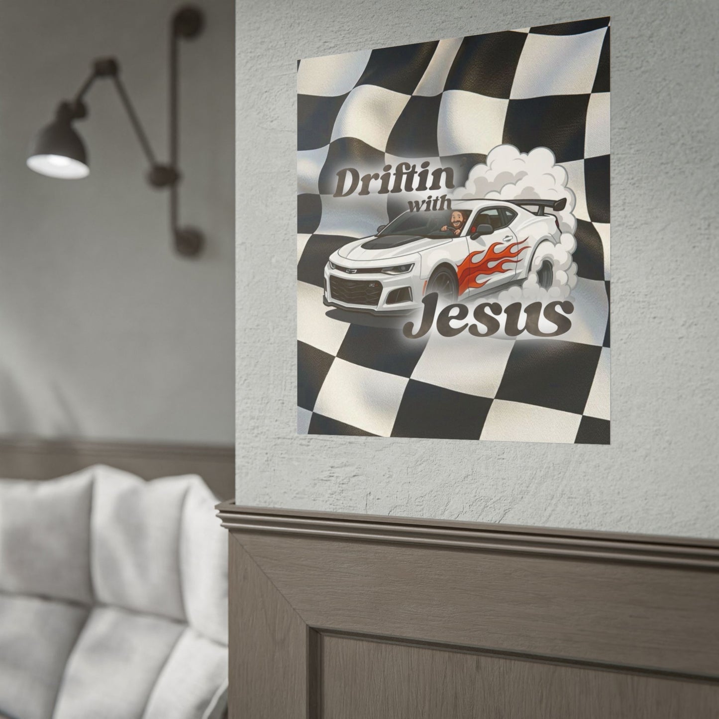Rolled Poster — "Driftin' with Jesus" Racing Car Wall Art