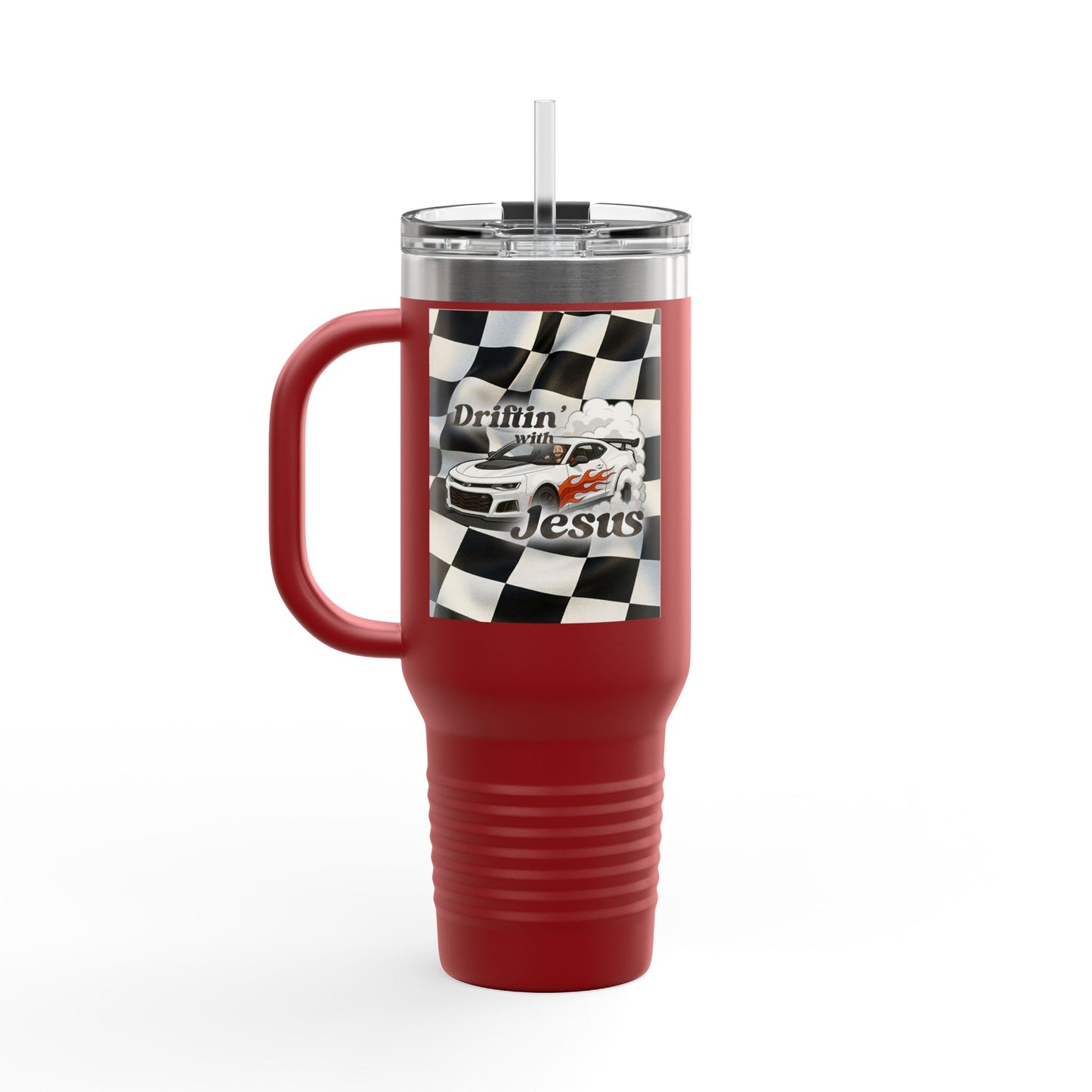 40oz Insulated Travel Mug — Racing Checkered Flag Design