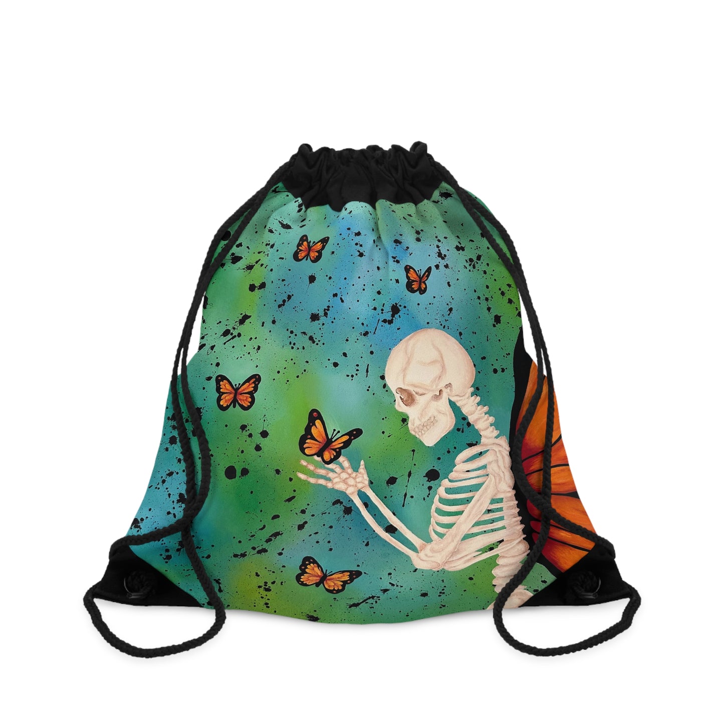 Skeleton with Monarch Wings Drawstring Bag – Butterfly Goth Art Backpack