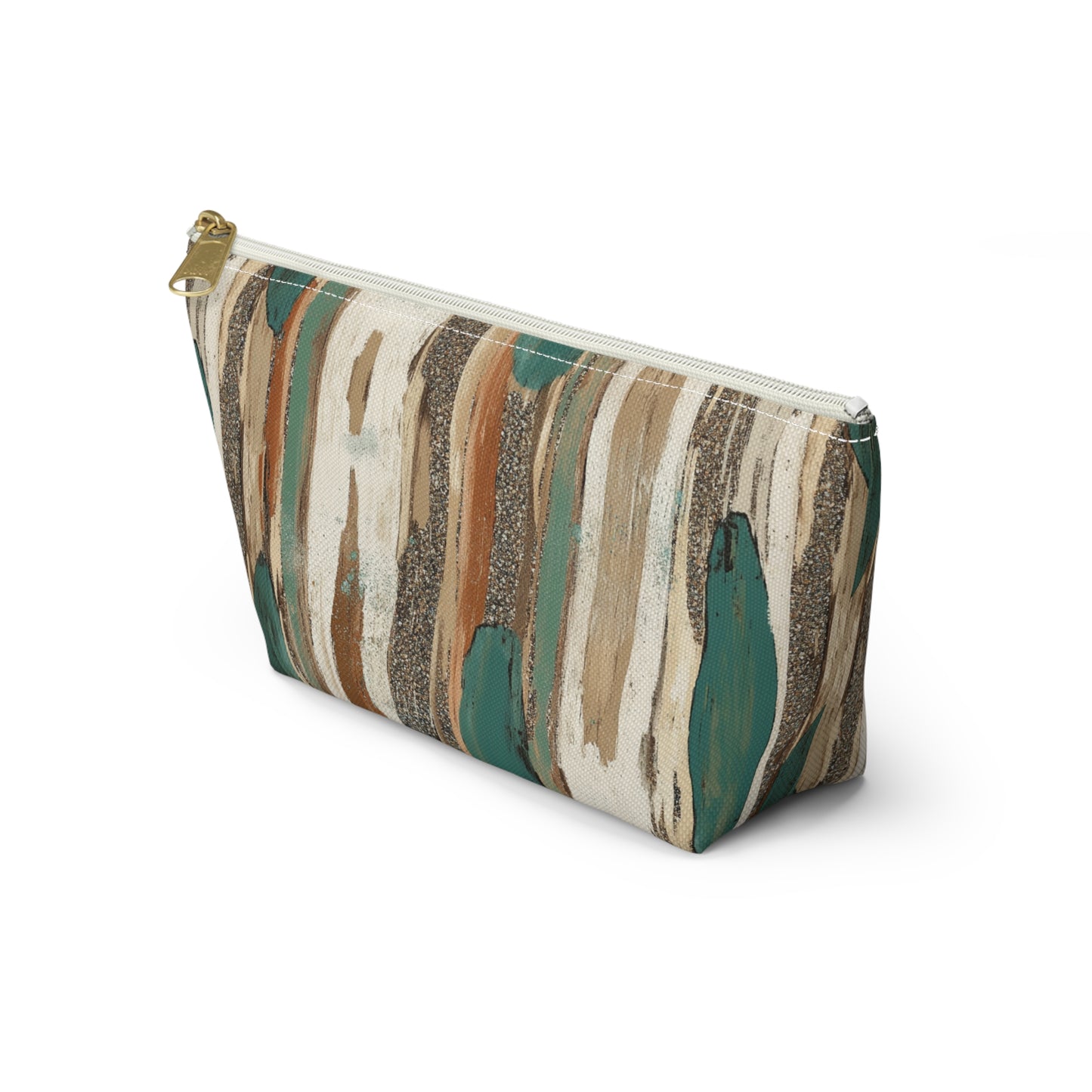 Abstract Teal & Earthtone Accessory Pouch — T-Bottom Cosmetic Bag