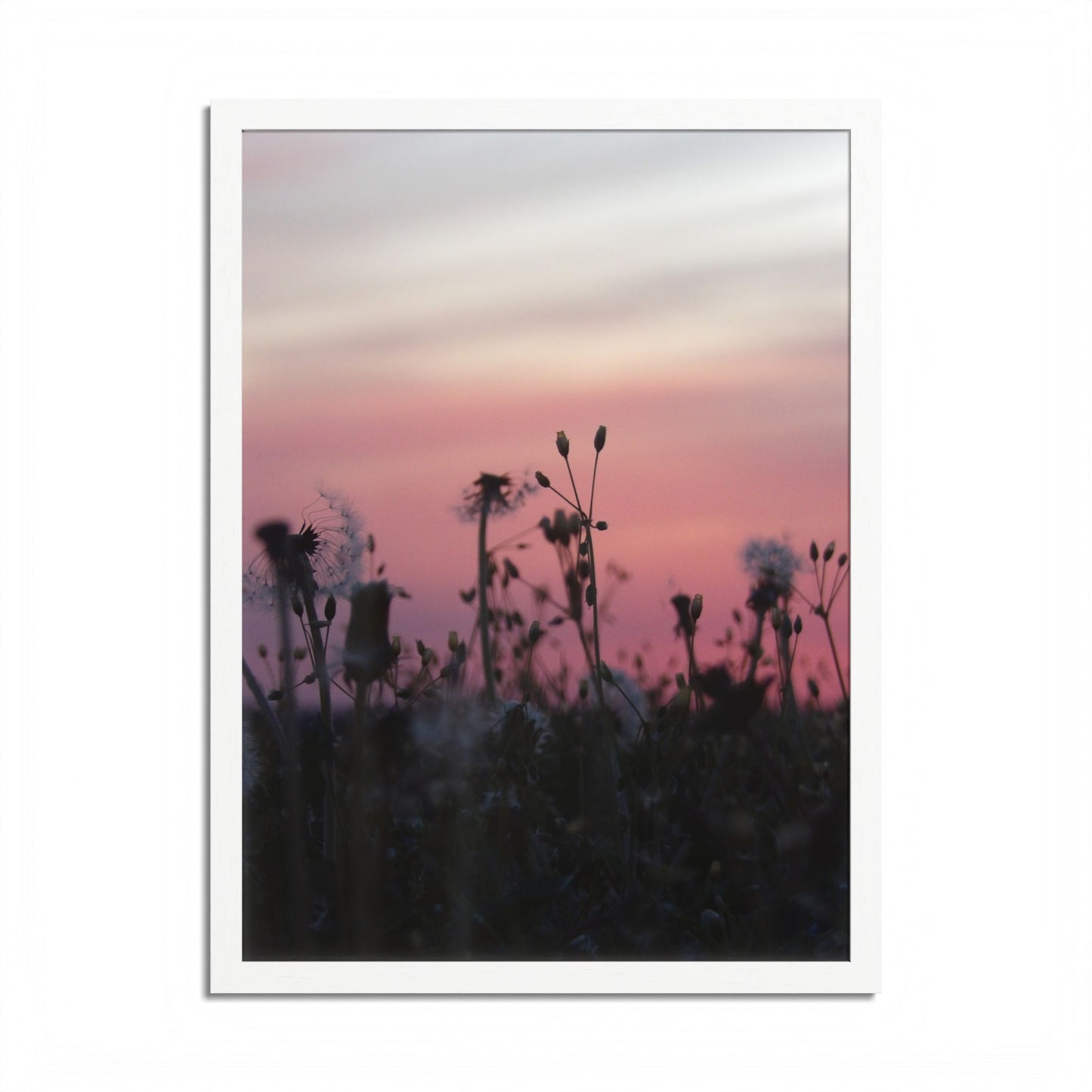 Sunset Meadow Framed Poster — Pink Sky Wildflower Wall Art