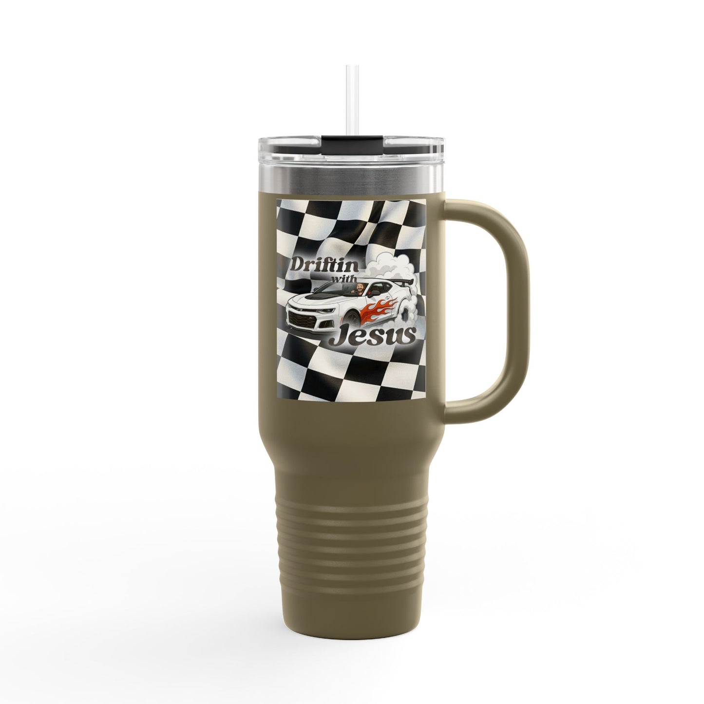 40oz Insulated Travel Mug — Racing Checkered Flag Design