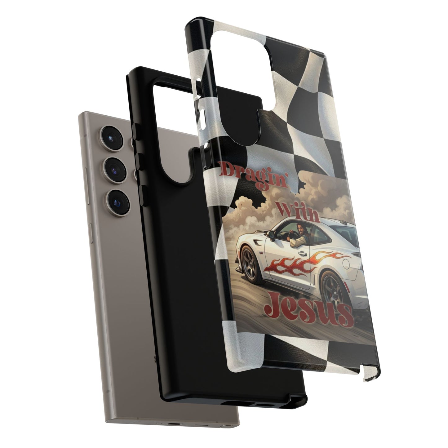 Phone Case — "Dragin' With Jesus" Racing Checkered flag - Samsung / Google phones