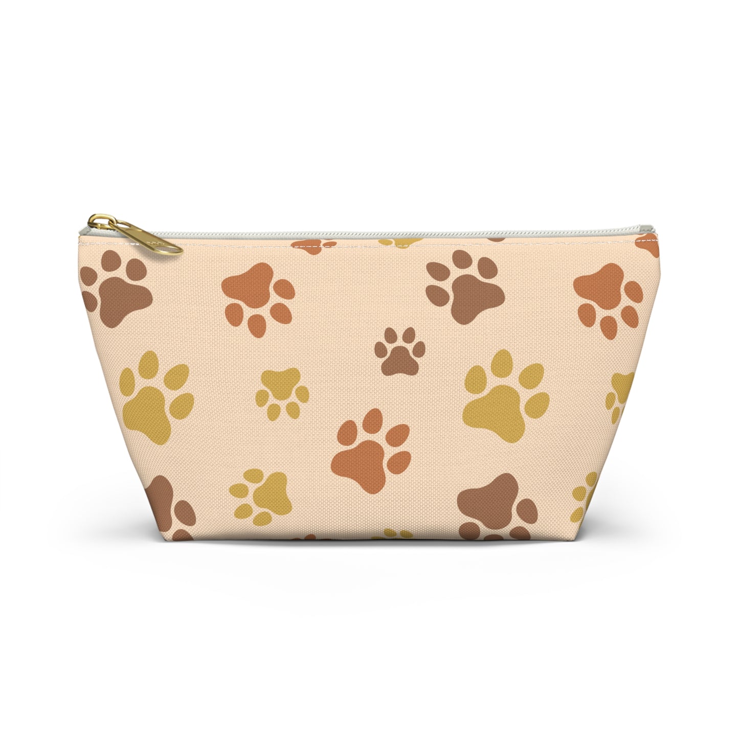 Paw Print Accessory Pouch — Beige T-Bottom Cosmetic Bag for Pet Lovers