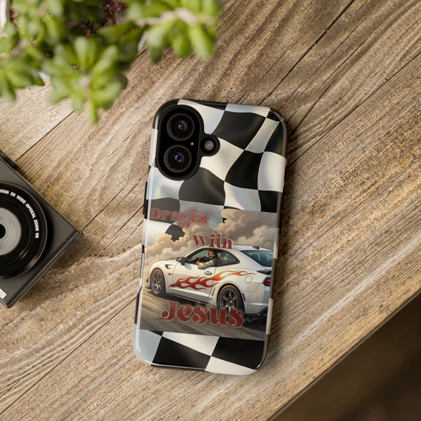 Phone Case — 'Dragin' With Jesus' Racing Checkered Design - iPhone