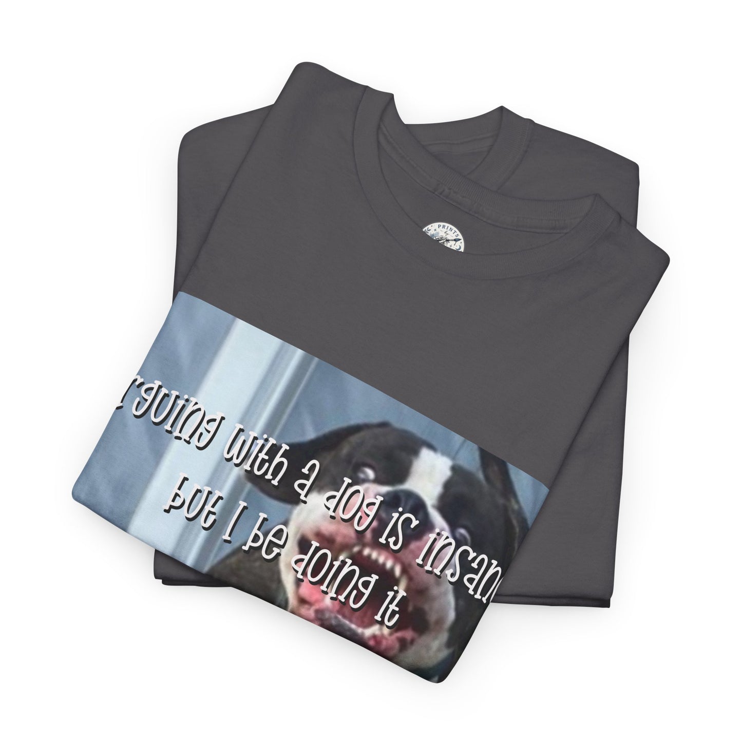 Funny Dog Meme T‑Shirt – “Arguing with a dog is insane but I be doin it” Graphic Tee