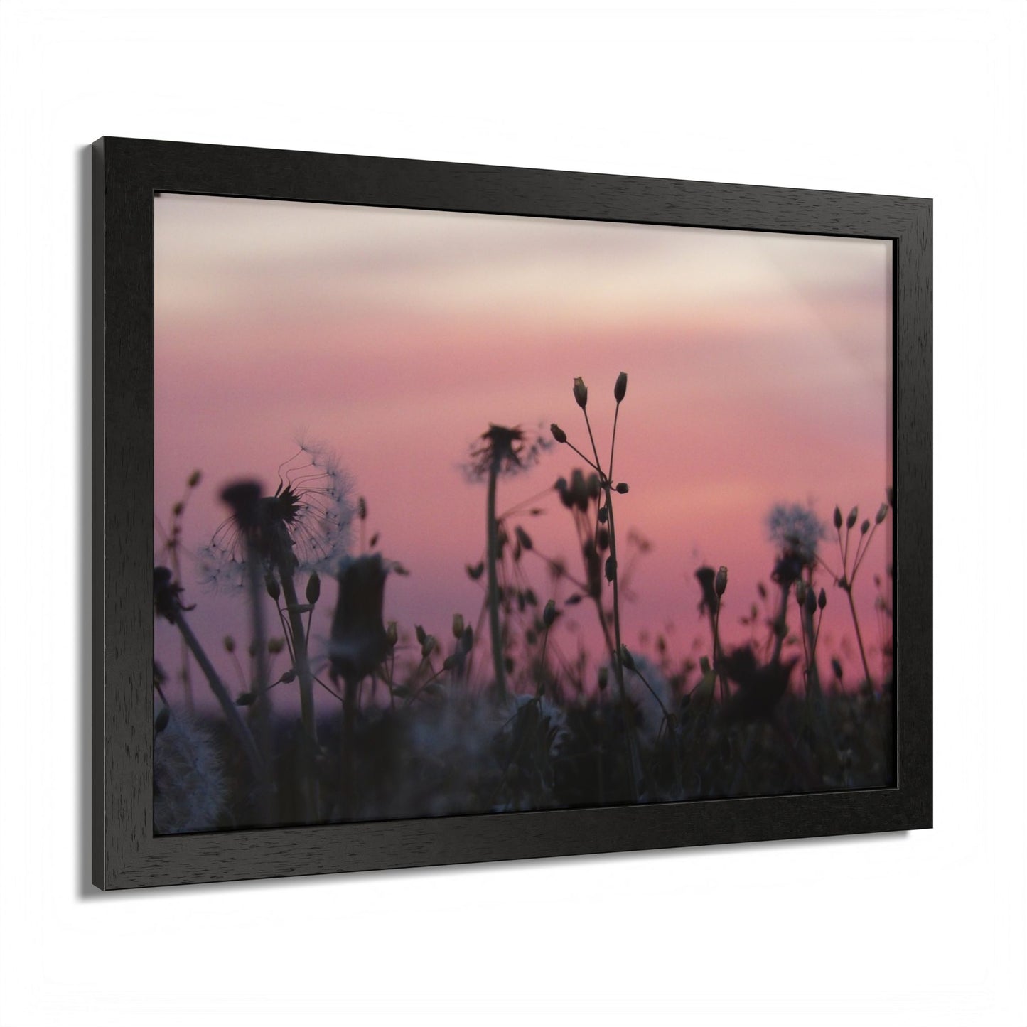 Sunset Meadow Framed Poster — Pink Sky Wildflower Wall Art
