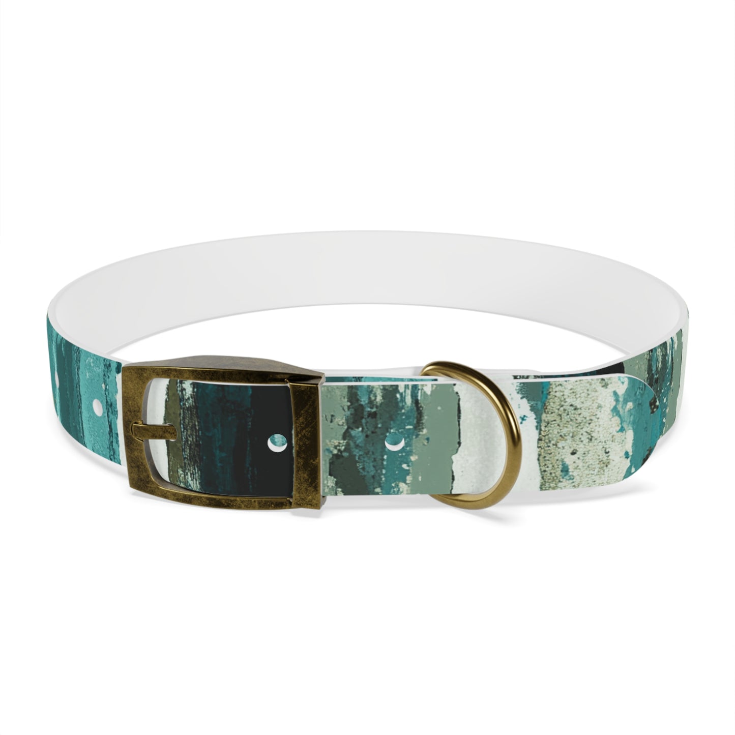 Teal Striped Abstract Dog Collar — Watercolor Brushstroke Pattern