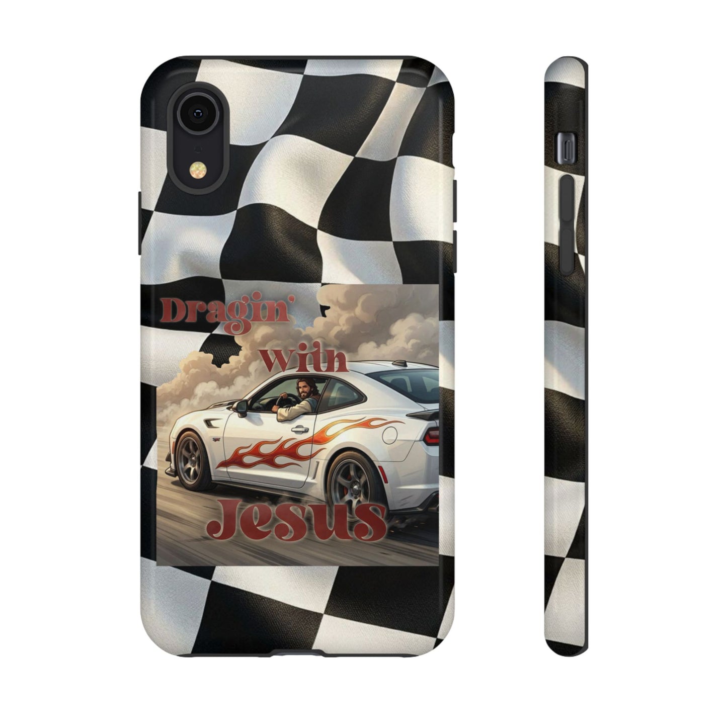 Phone Case — 'Dragin' With Jesus' Racing Checkered Design - iPhone