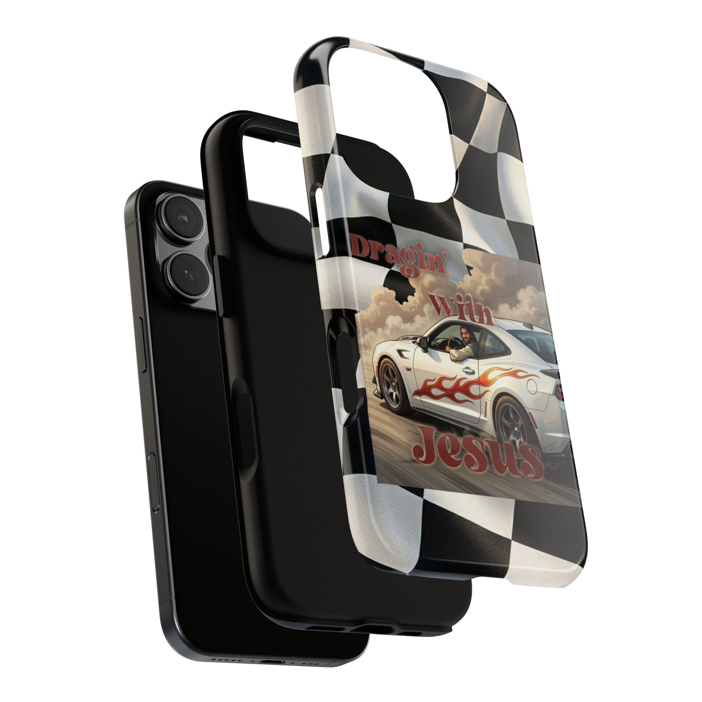 Phone Case — 'Dragin' With Jesus' Racing Checkered Design - iPhone