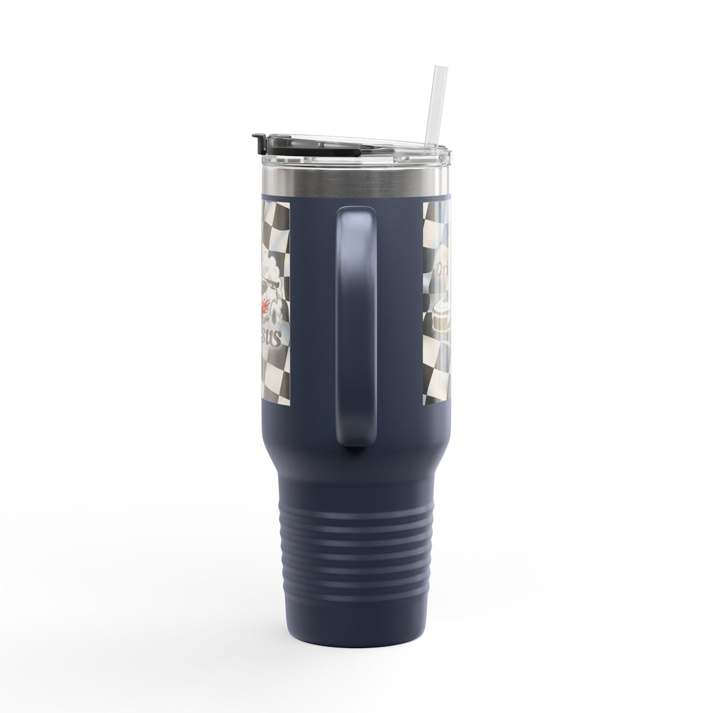 40oz Insulated Travel Mug — Racing Checkered Flag Design