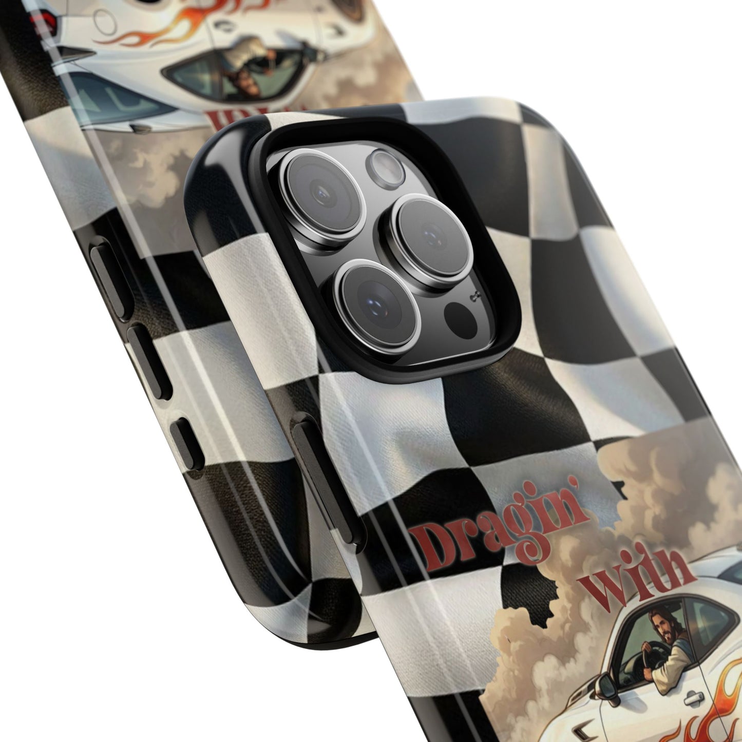 Phone Case — 'Dragin' With Jesus' Racing Checkered Design - iPhone