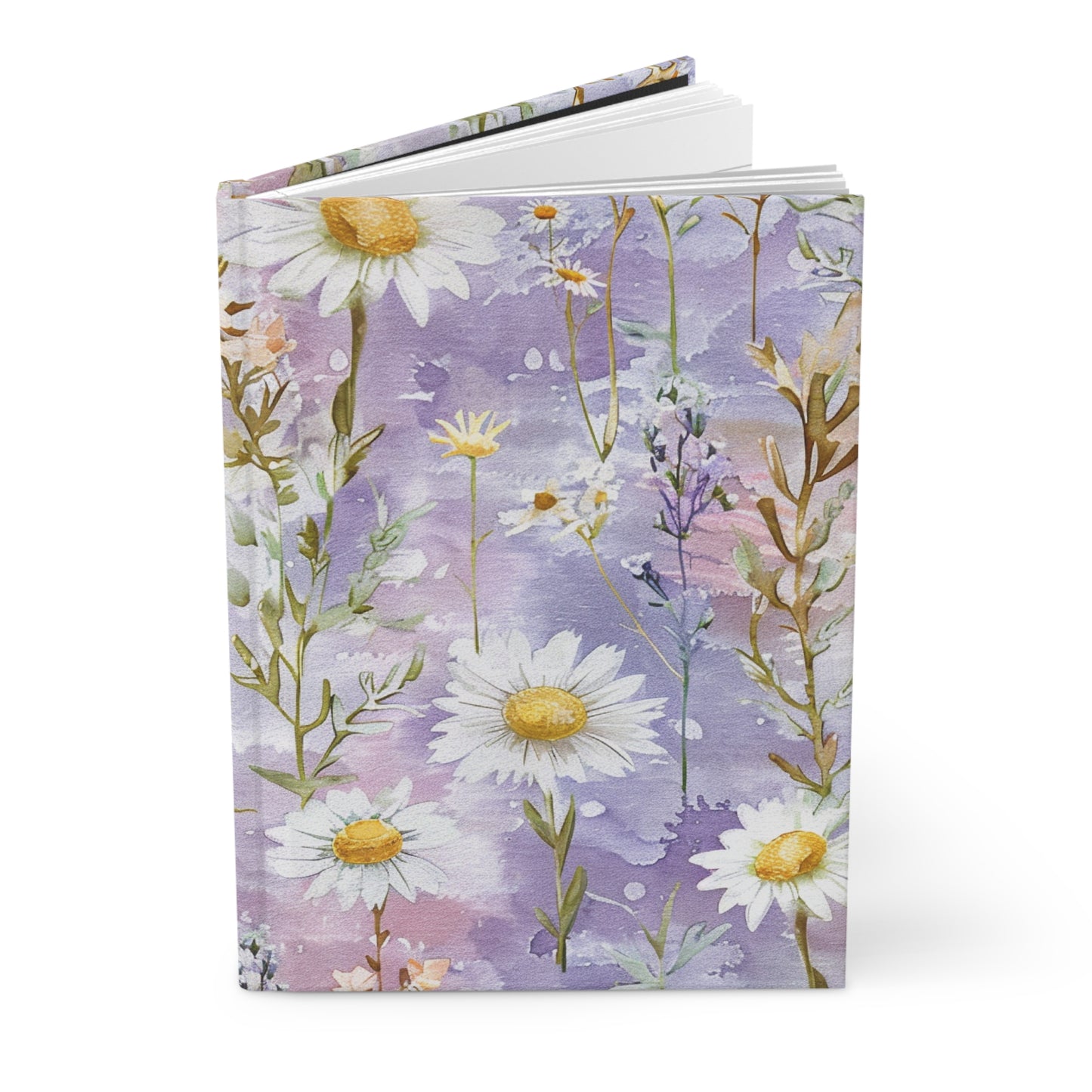 Floral Daisy Hardcover Journal — Lavender Watercolor Notebook for Notes & Daily Gratitude