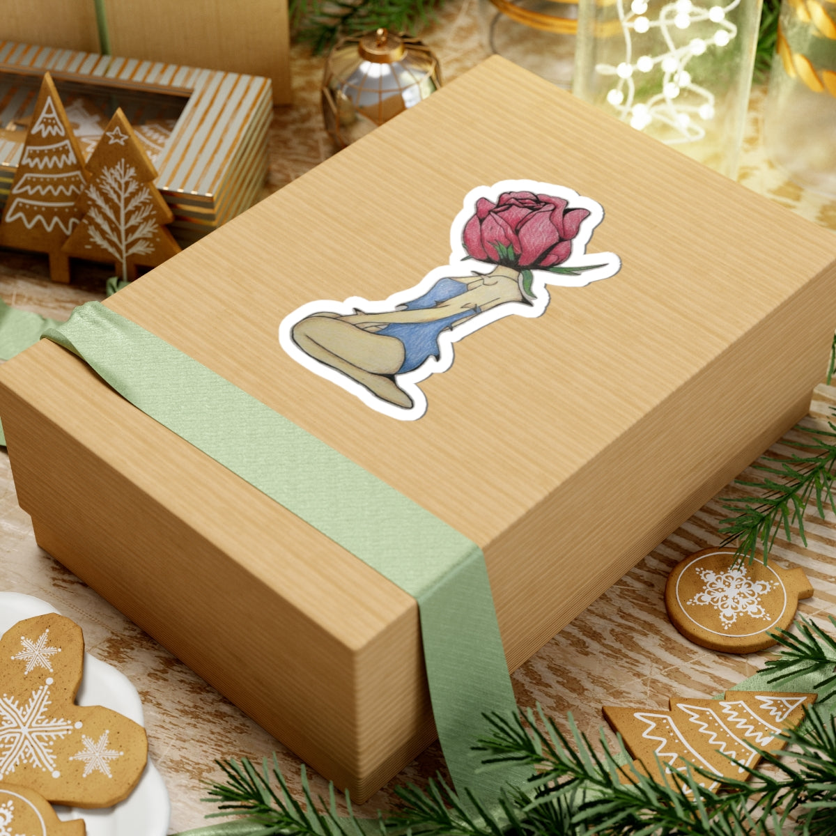 Rose-Headed Figure Kiss-Cut Sticker — Floral Art Laptop Decal