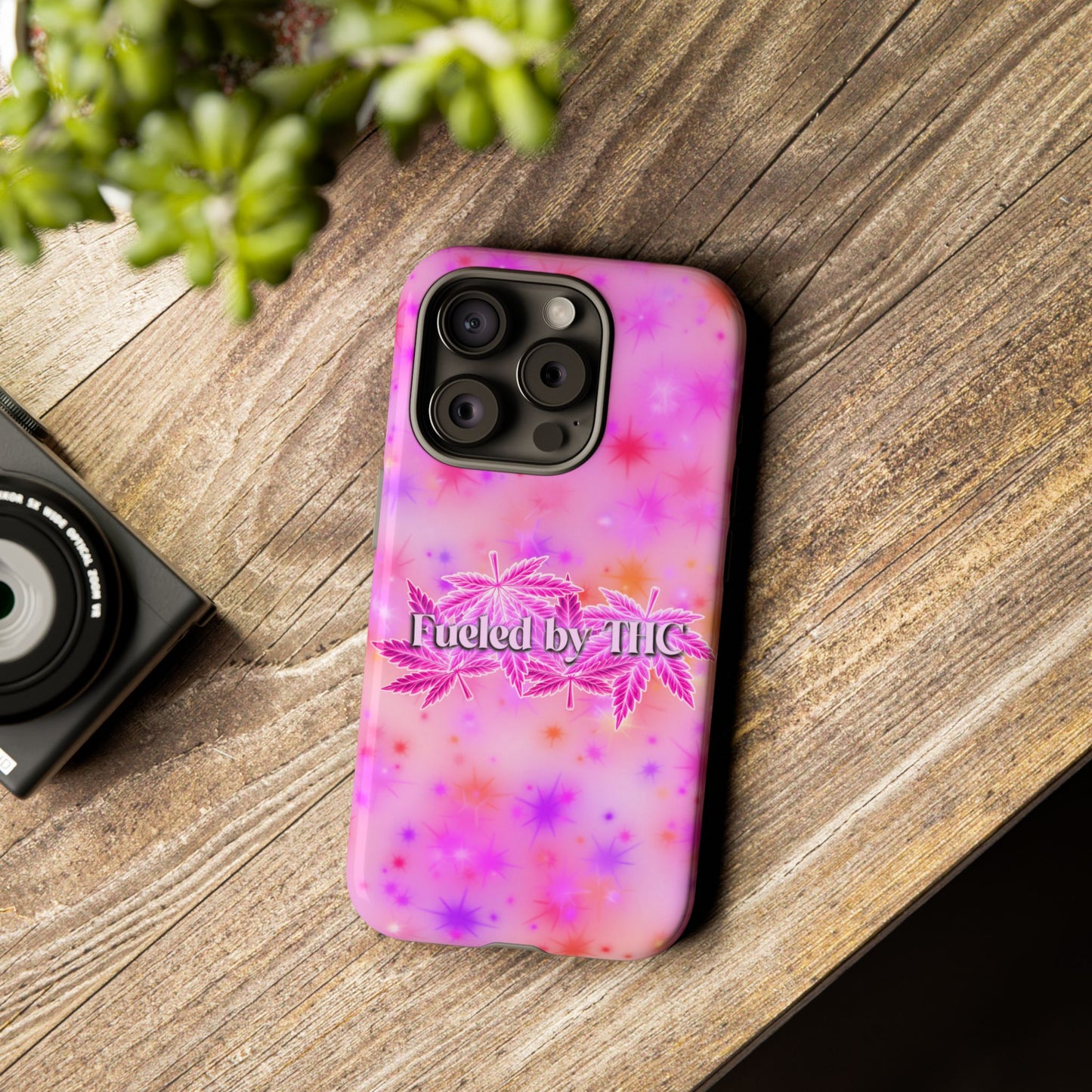 Fueled by THC Phone Case — Pink Cannabis Leaf Protective Case