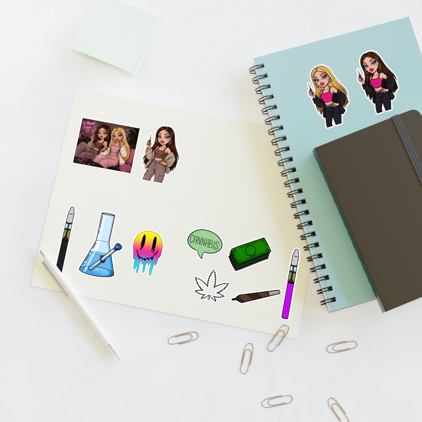 Cannabis Vibes Sticker Sheet — Smoking Accessories & Chill Girl Character Stickers