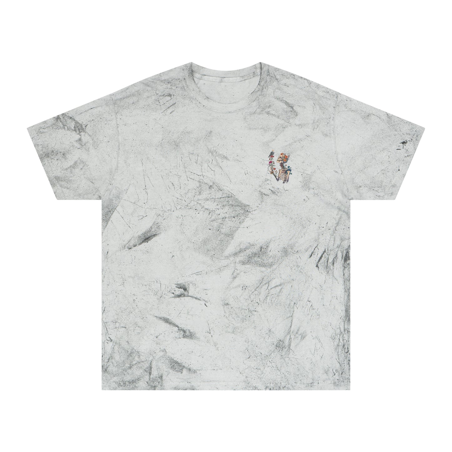 Floral Skeleton Graphic T-Shirt – Color Blast Skull & Bird Design