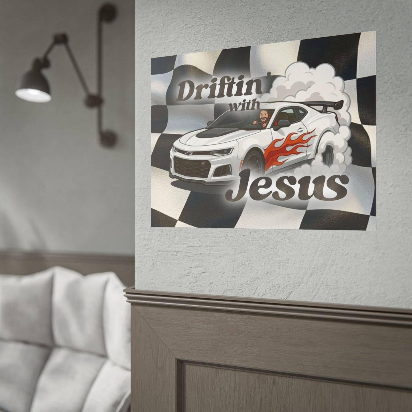 Rolled Poster — "Driftin' with Jesus" Racing Car Wall Art