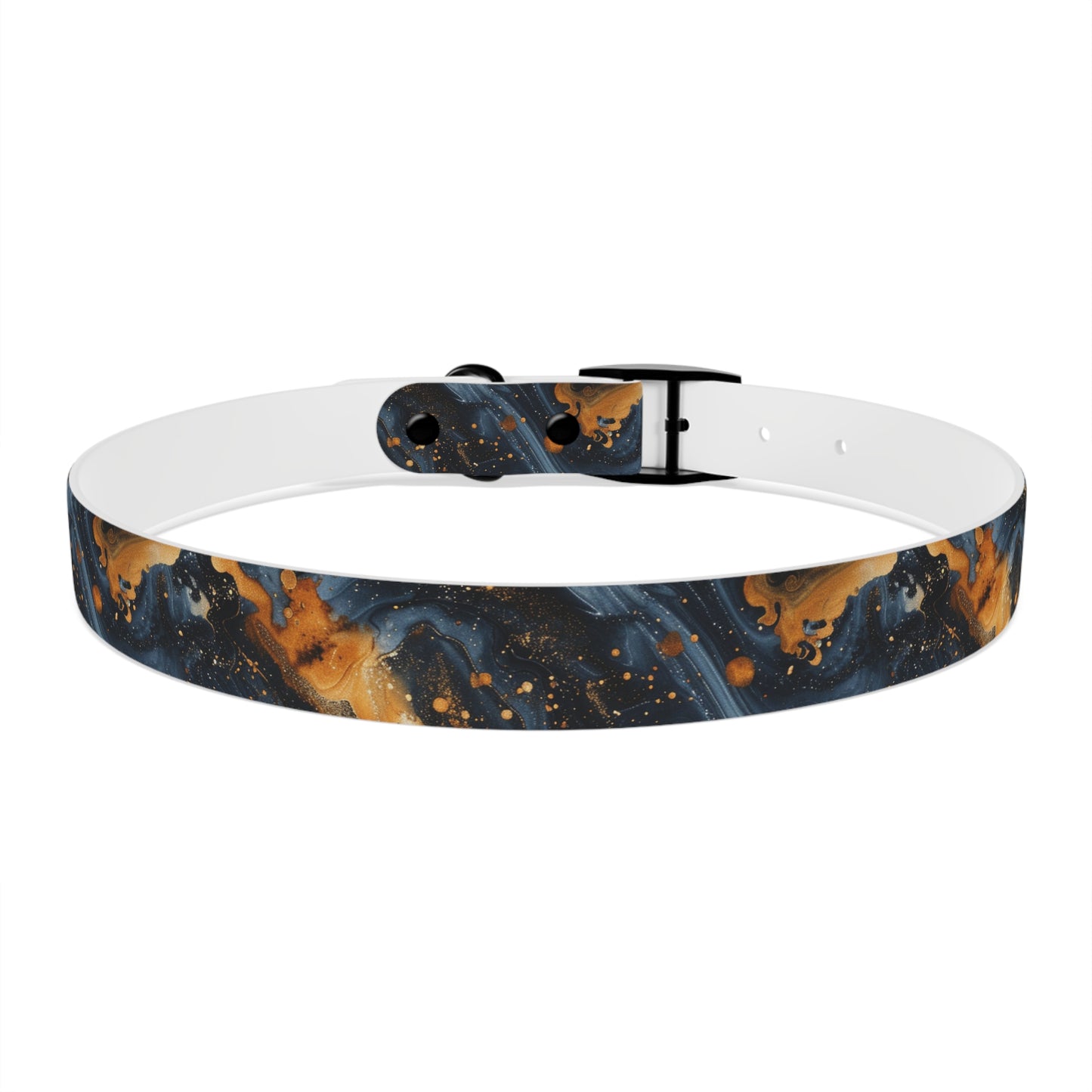 Celestial Marbled Dog Collar — Black & Gold Abstract Galaxy Pattern