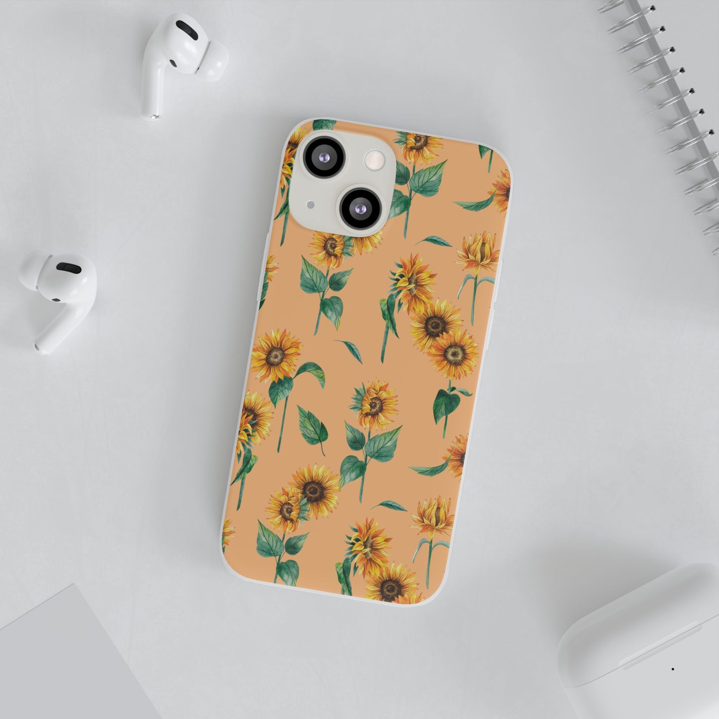Sunflower Pattern Flexi Case — Floral Phone Case on Peach Background