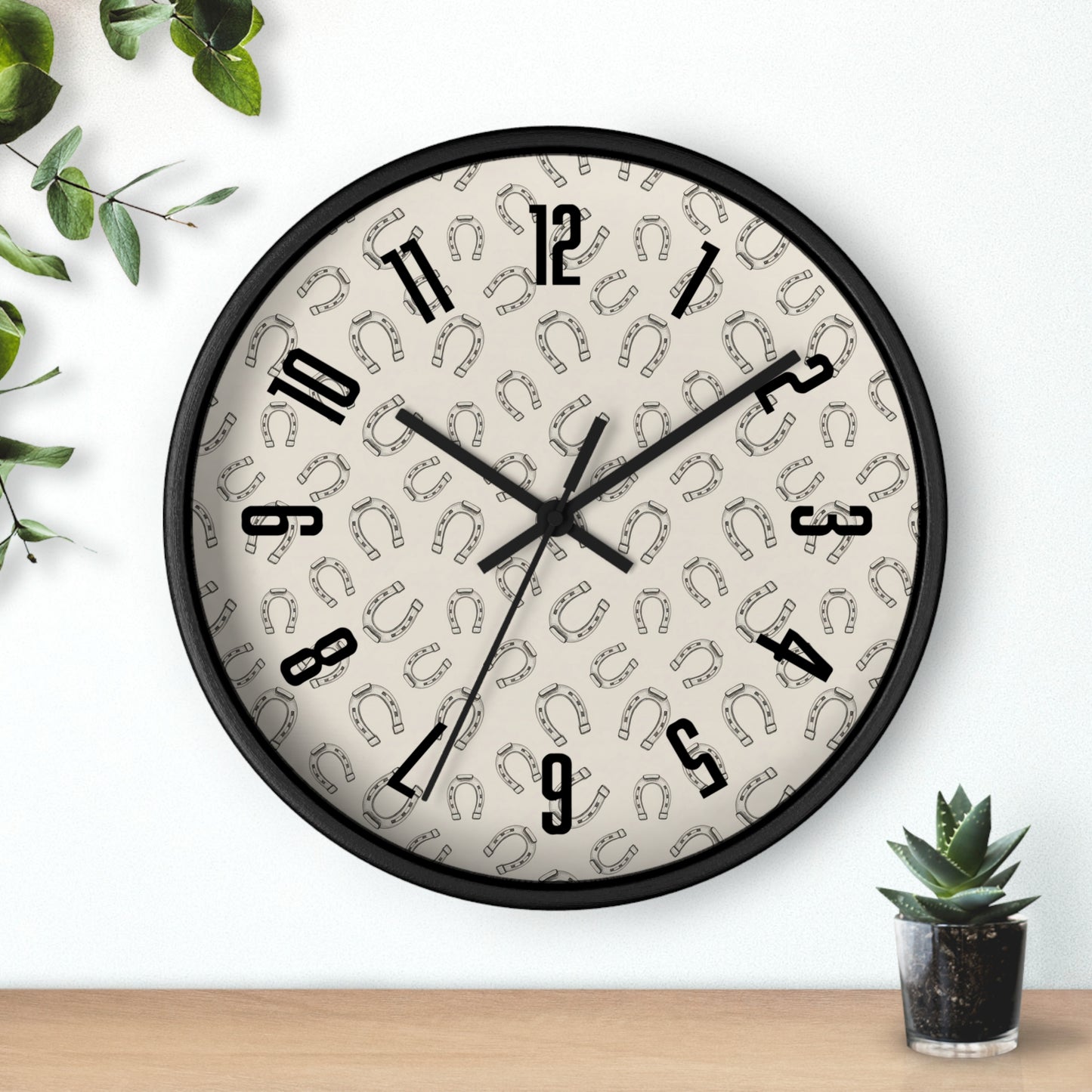 Horseshoe Pattern Wall Clock — Rustic Farmhouse Timepiece for Equestrian Lovers