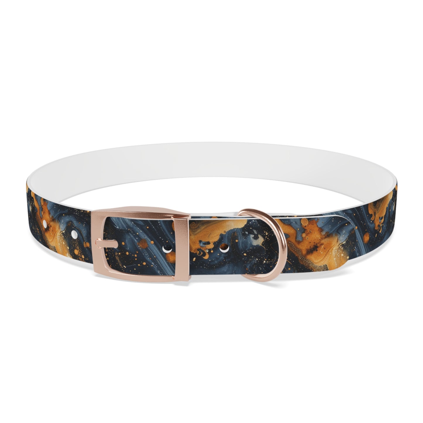 Celestial Marbled Dog Collar — Black & Gold Abstract Galaxy Pattern