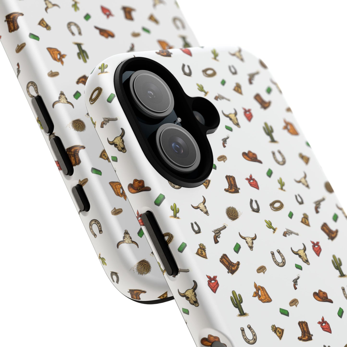 Western Cowboy Pattern Phone Case — Rodeo Hat, Horseshoe & Cactus Tough Case