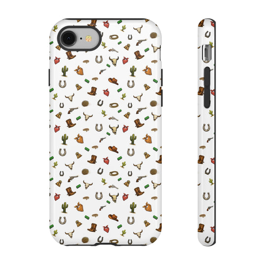 Western Cowboy Pattern Phone Case — Rodeo Hat, Horseshoe & Cactus Tough Case