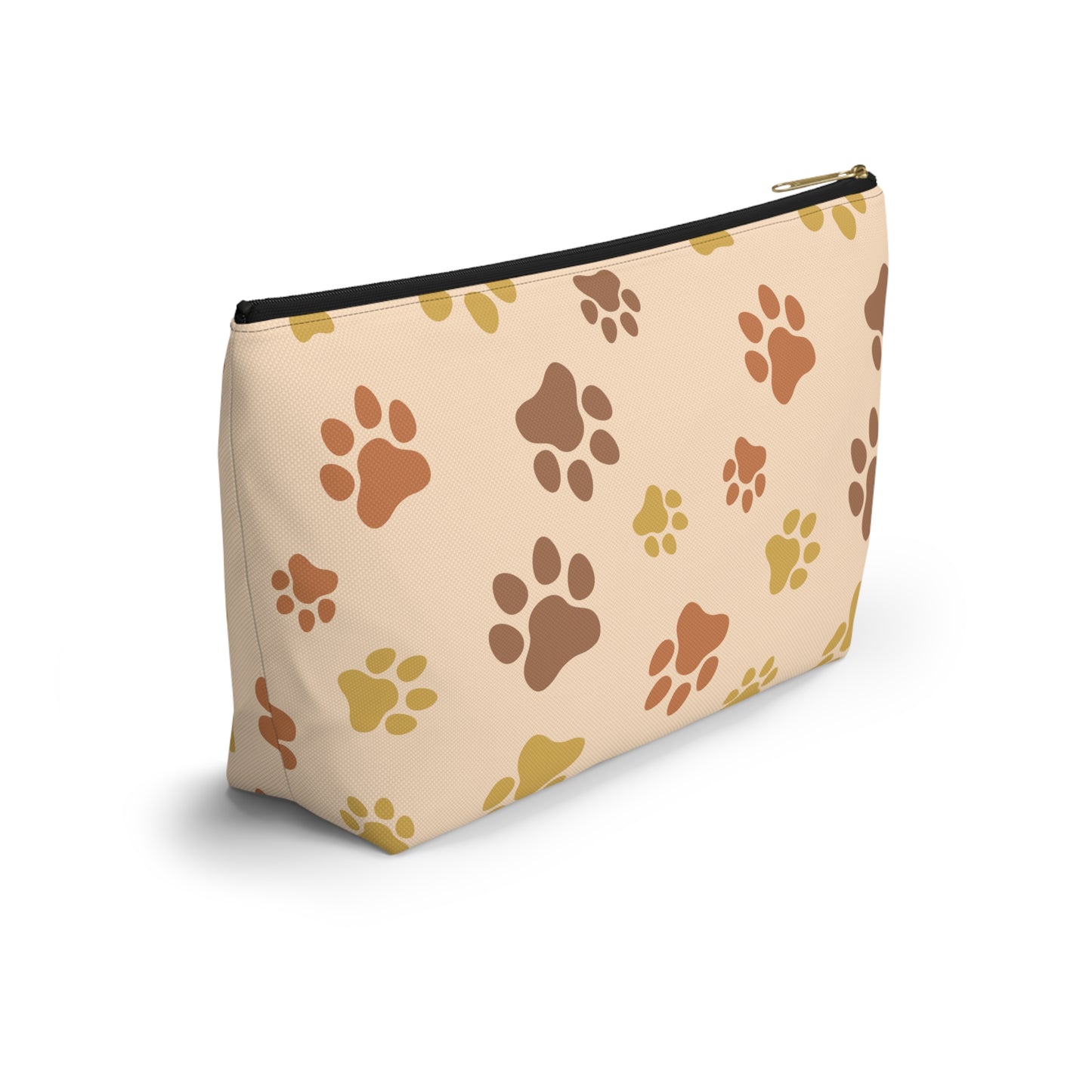 Paw Print Accessory Pouch — Beige T-Bottom Cosmetic Bag for Pet Lovers