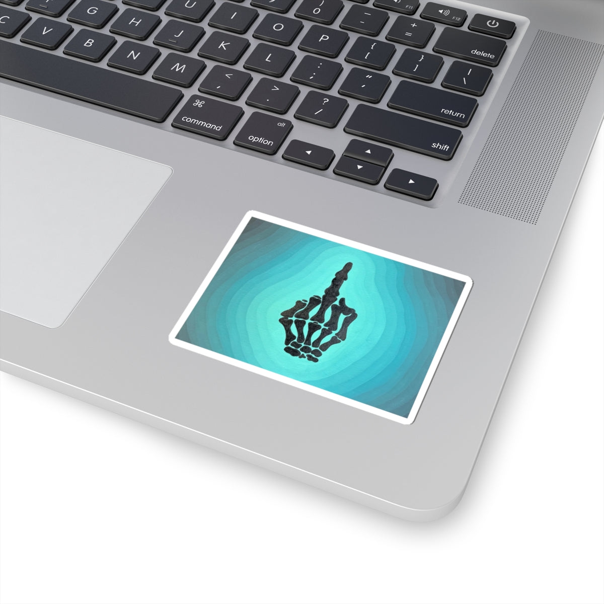 Skeleton Middle Finger Sticker — Funny Gothic Kiss-Cut Laptop Decal