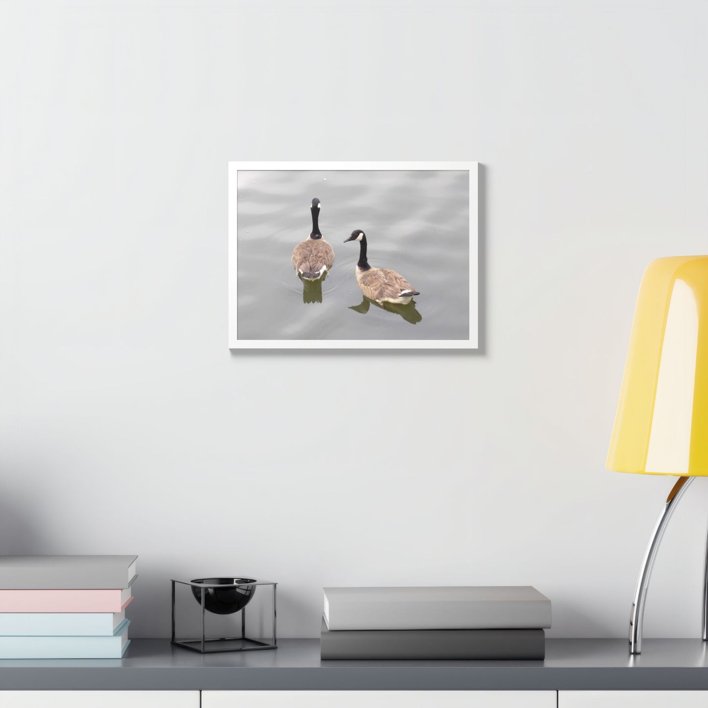 Canada Geese Wall Art Framed Photo Print — Serene Lake Nature Poster