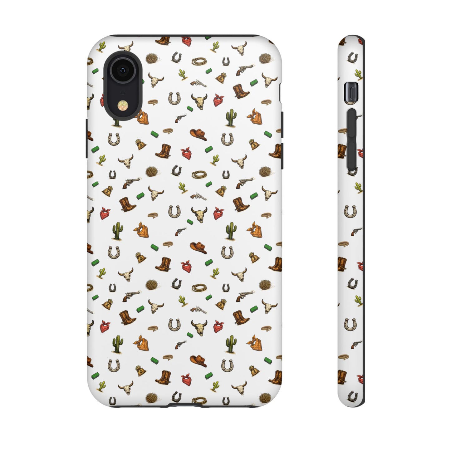 Western Cowboy Pattern Phone Case — Rodeo Hat, Horseshoe & Cactus Tough Case