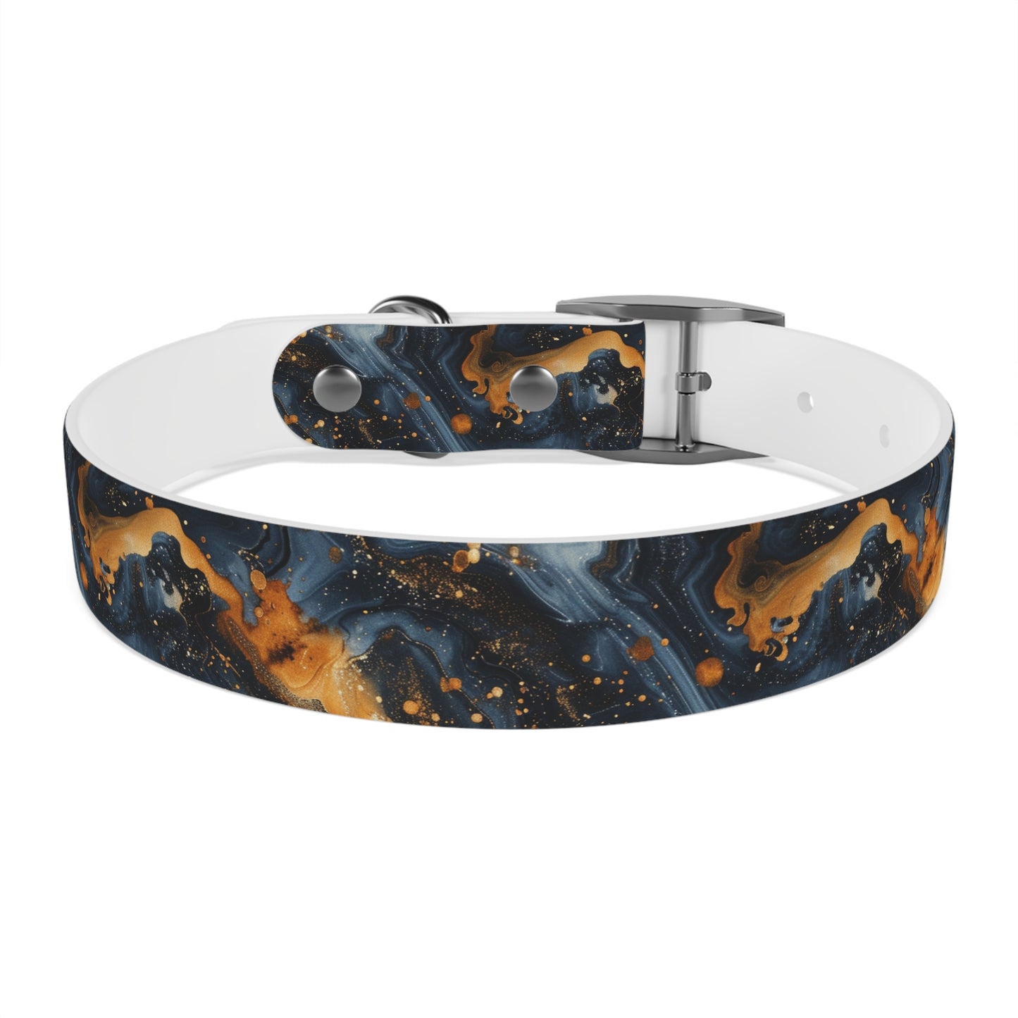 Celestial Marbled Dog Collar — Black & Gold Abstract Galaxy Pattern