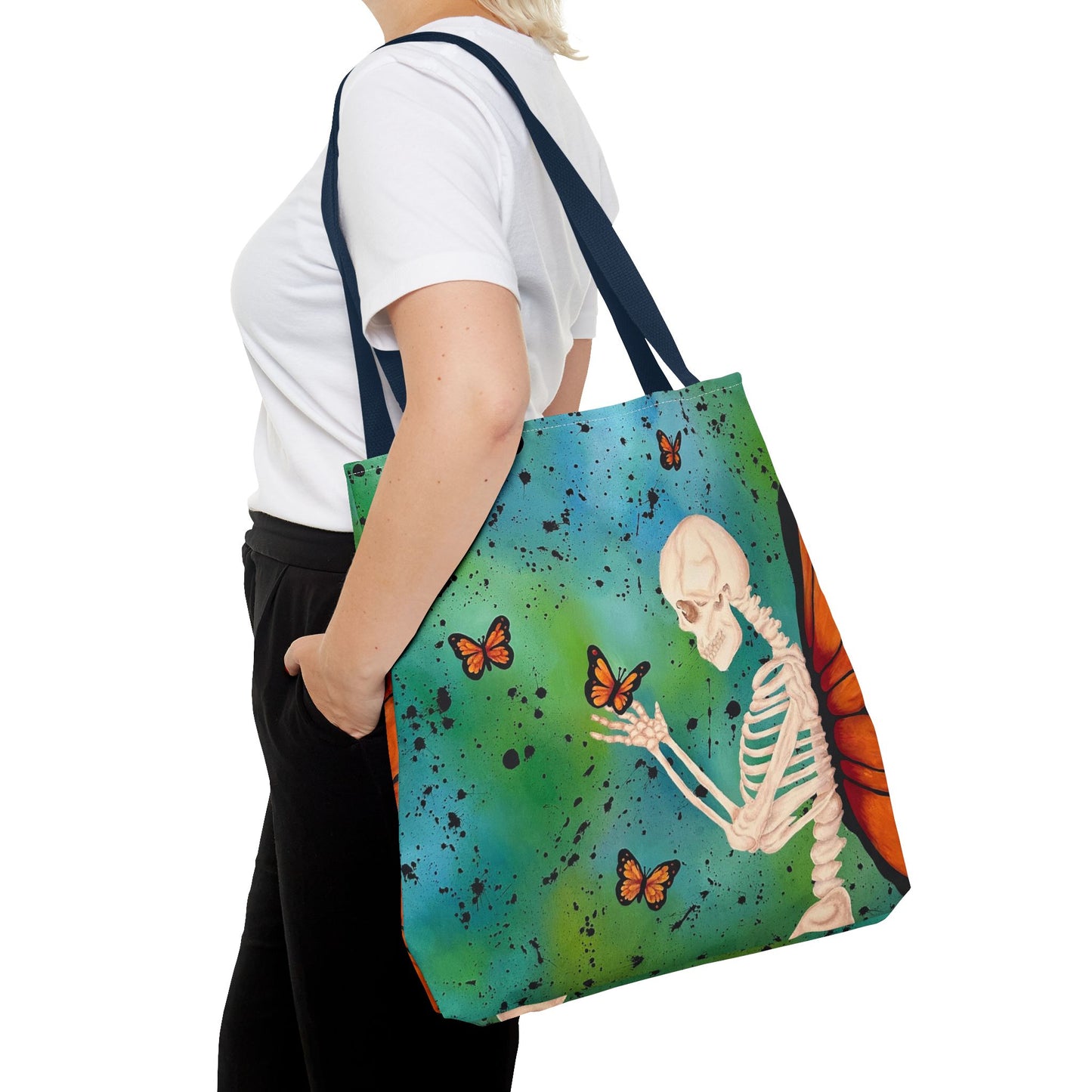 Skeleton & Monarch Tote Bag – Butterfly Skull Art Tote