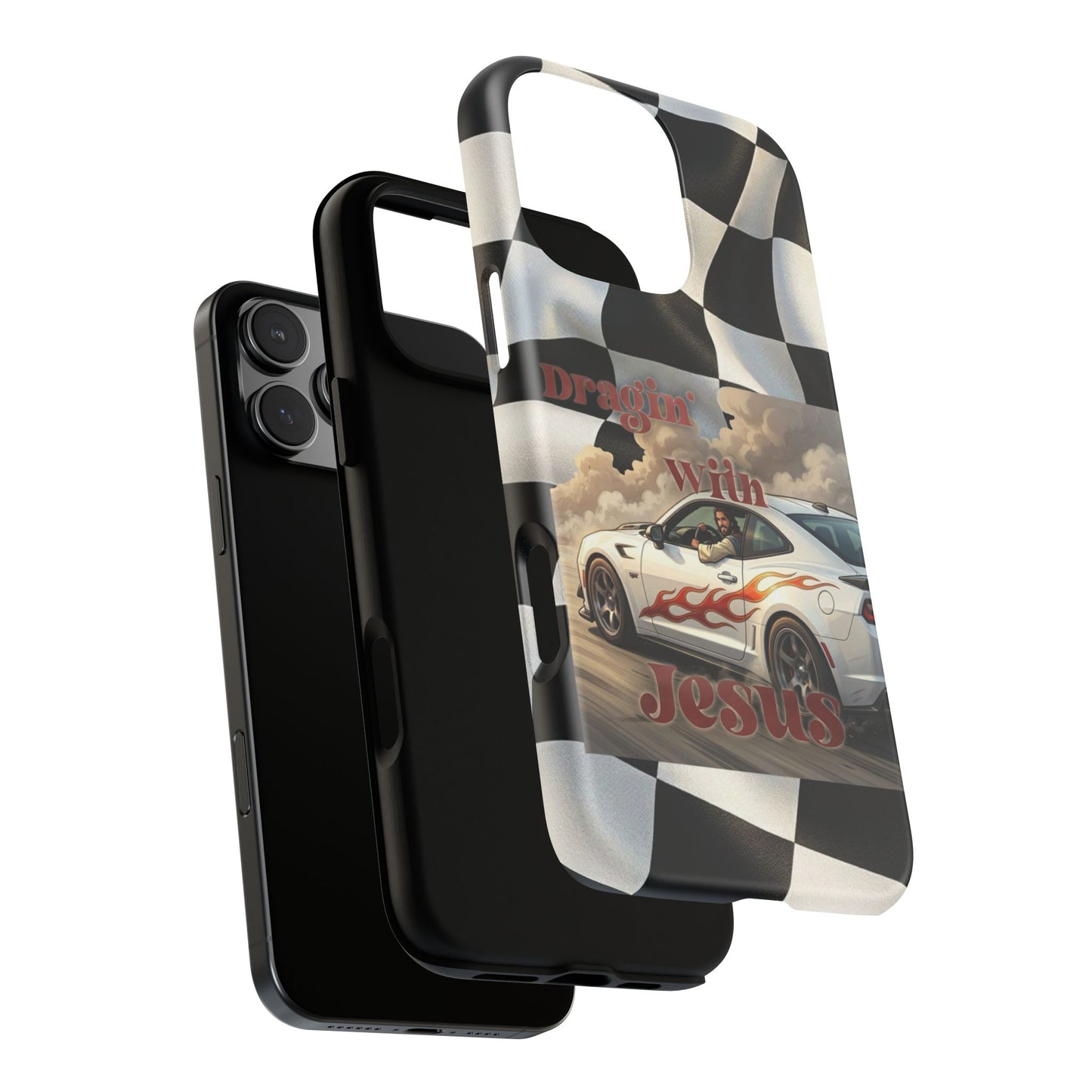 Phone Case — 'Dragin' With Jesus' Racing Checkered Design - iPhone
