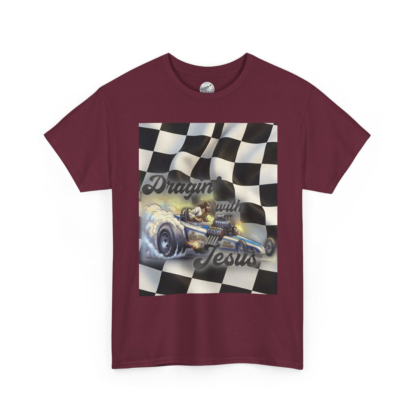 Racing Faith Tee – "Draggin' for Jesus" Checkered Flag Racing T-Shirt