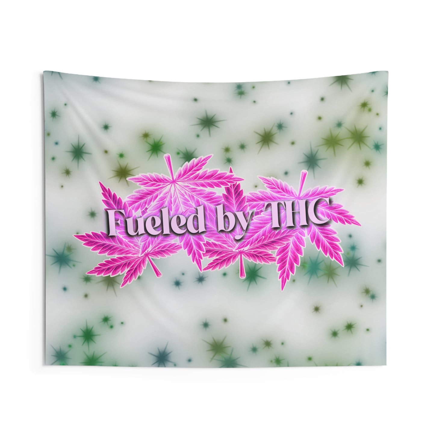 Tapestry - "Fueled by THC" Pink Cannabis Leaf Wall Hanging