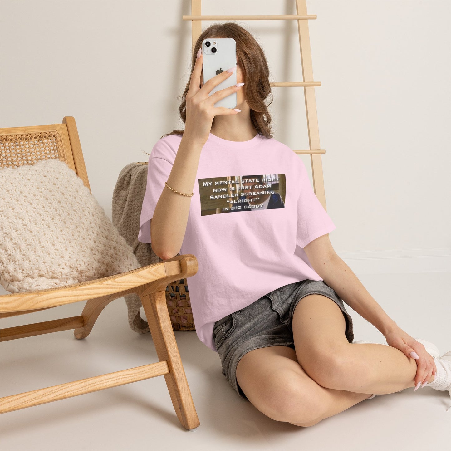 Adam Sandler Meme T-Shirt — "My Mental State Right Now Is Adam Sandler Screaming 'Alright' In big Daddy"