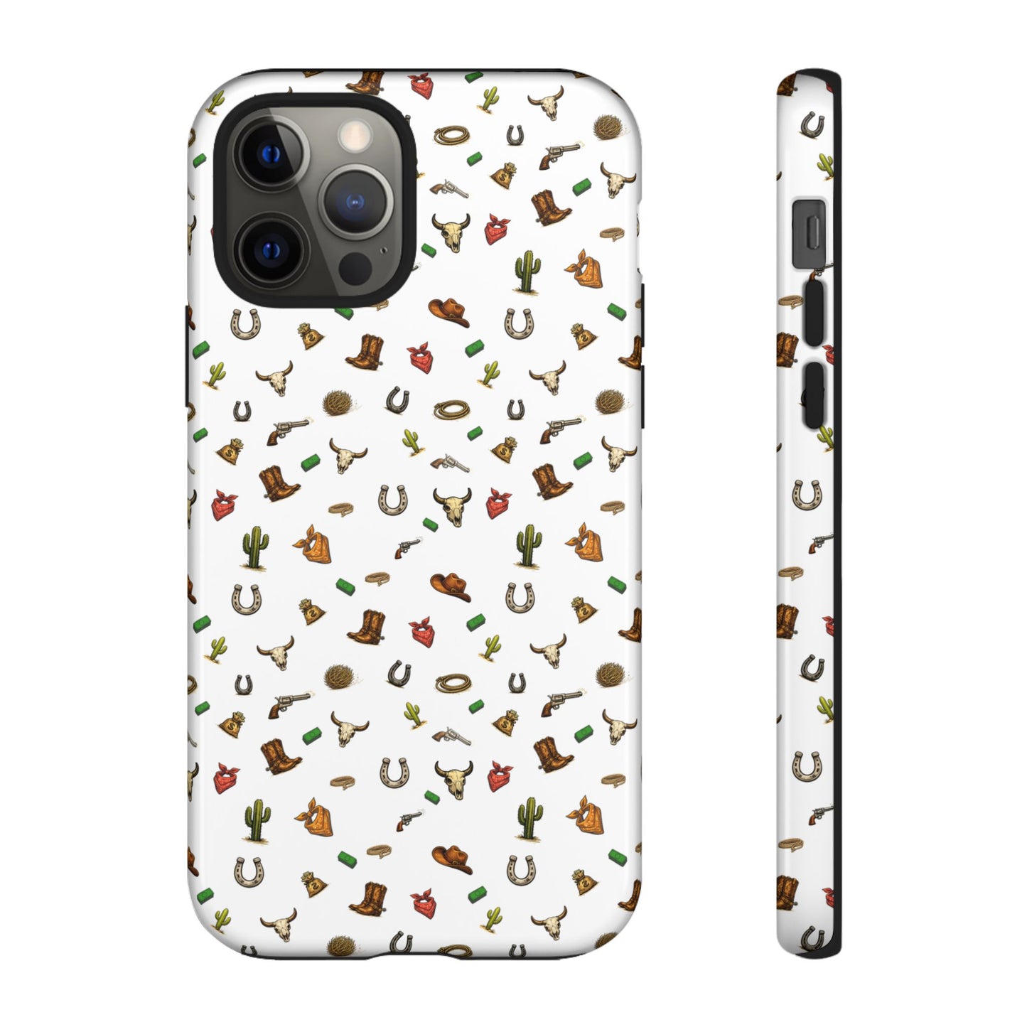 Western Cowboy Pattern Phone Case — Rodeo Hat, Horseshoe & Cactus Tough Case
