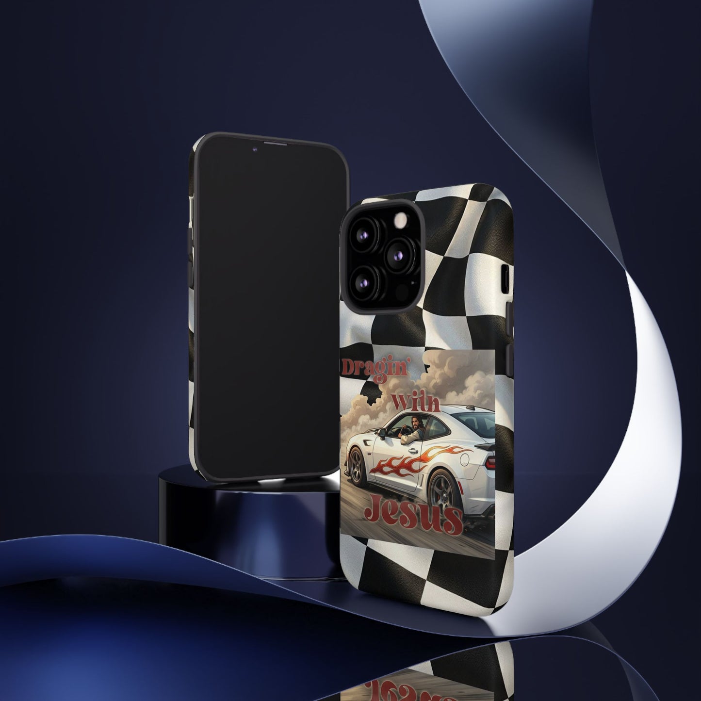 Phone Case — 'Dragin' With Jesus' Racing Checkered Design - iPhone