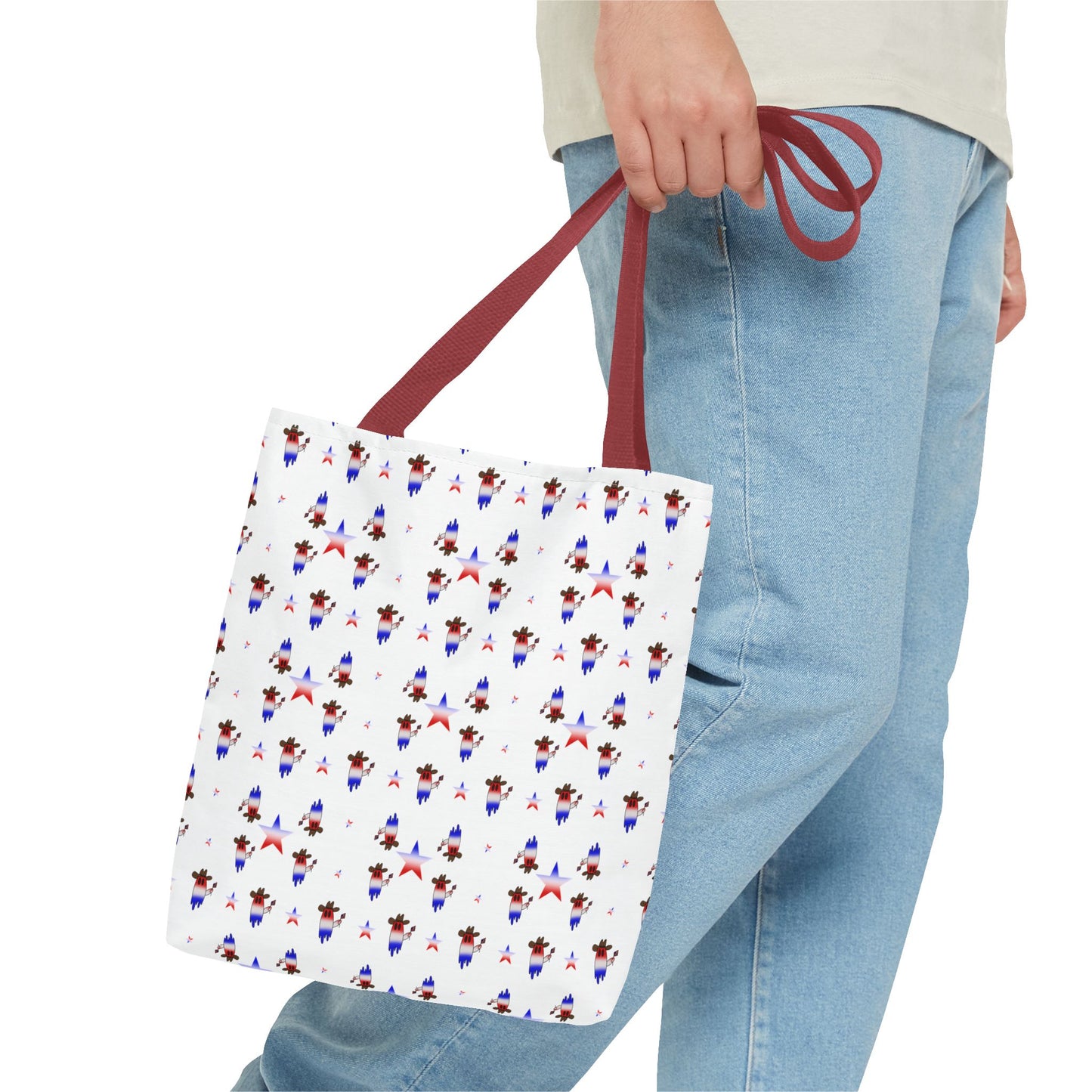 Patriotic Ghost Pattern Tote Bag – Red White Blue All-Over Print