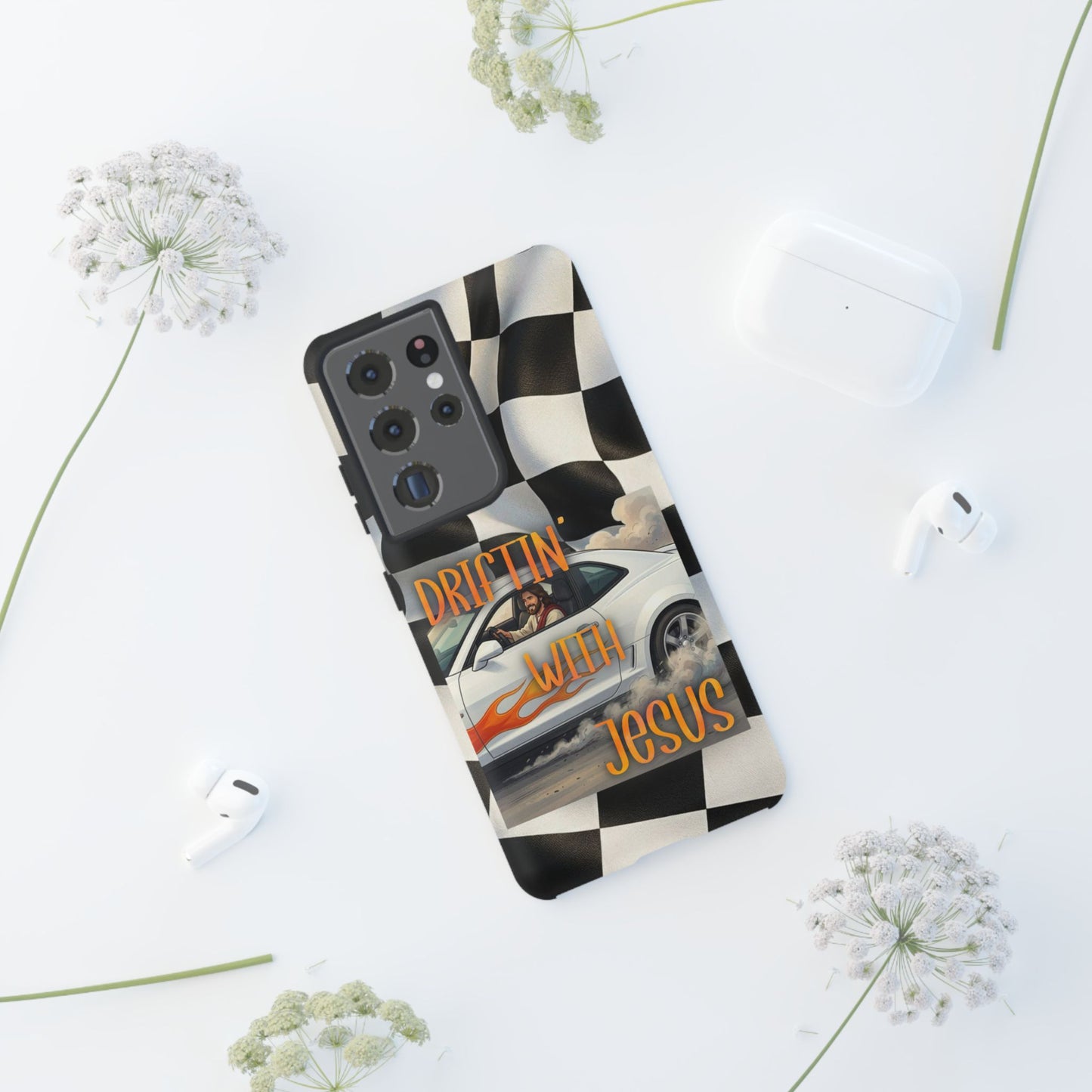 Phone Case — "Driftin' With Jesus" Racing Crosscheck Design - Samsung/ Google phones