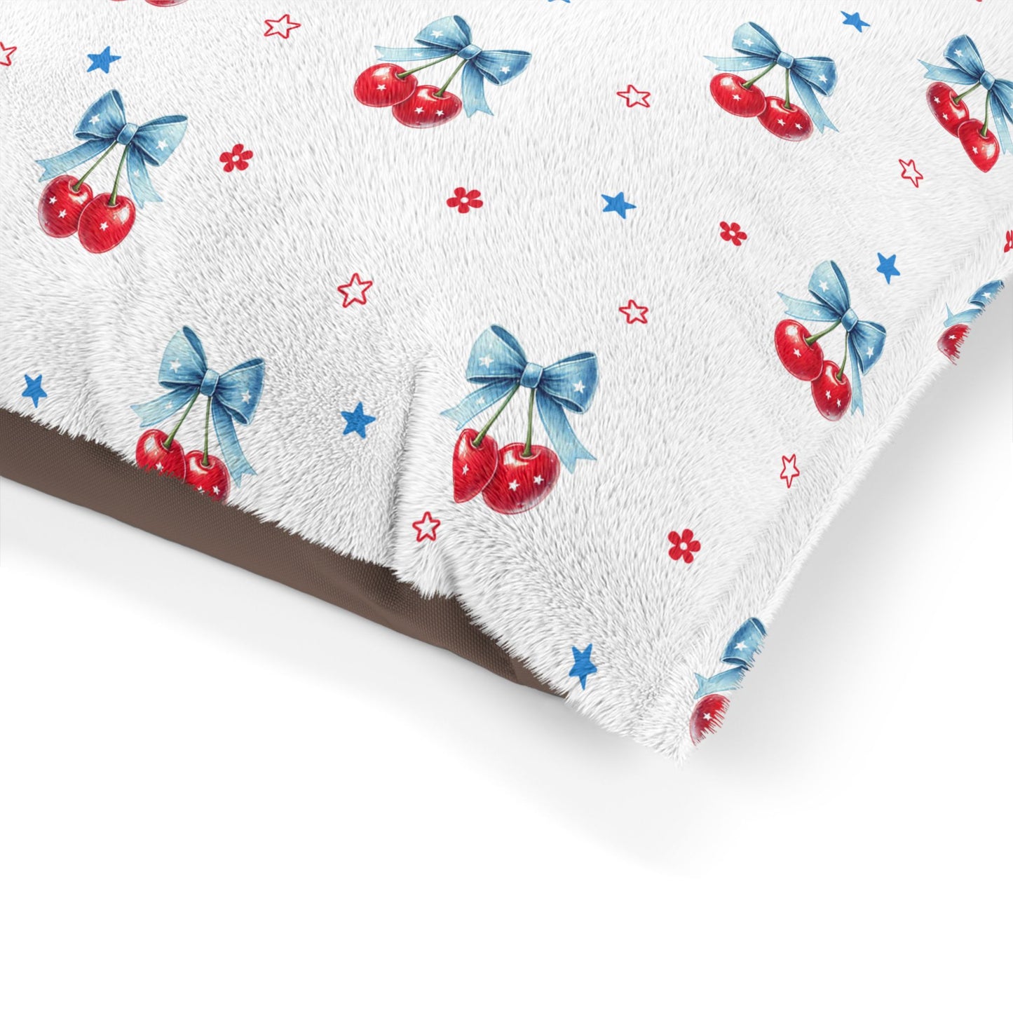 Cherry Bow Pet Bed — Cute Red Cherry Pattern Dog & Cat Cushion