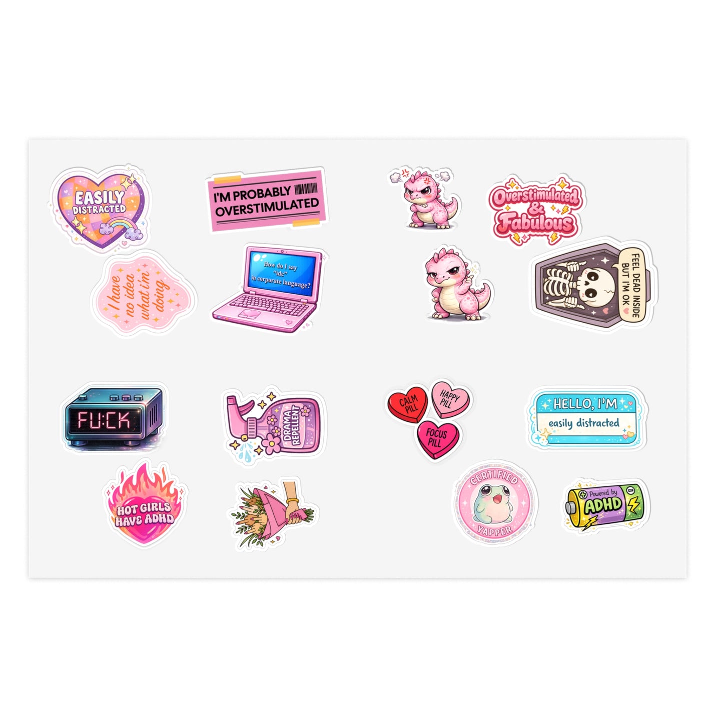 Cute Pink Mental Health & ADHD Sticker Sheet