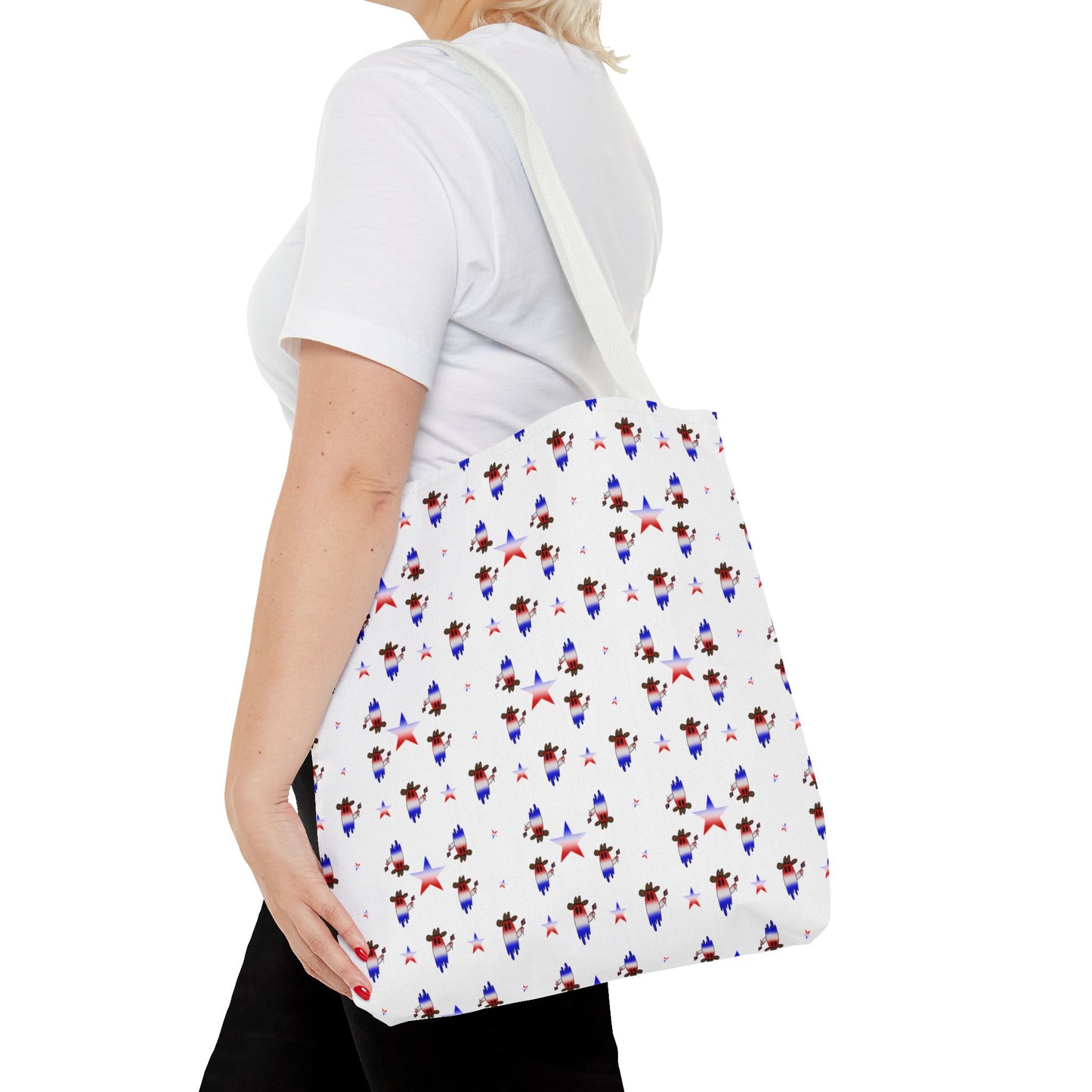 Patriotic Ghost Pattern Tote Bag – Red White Blue All-Over Print