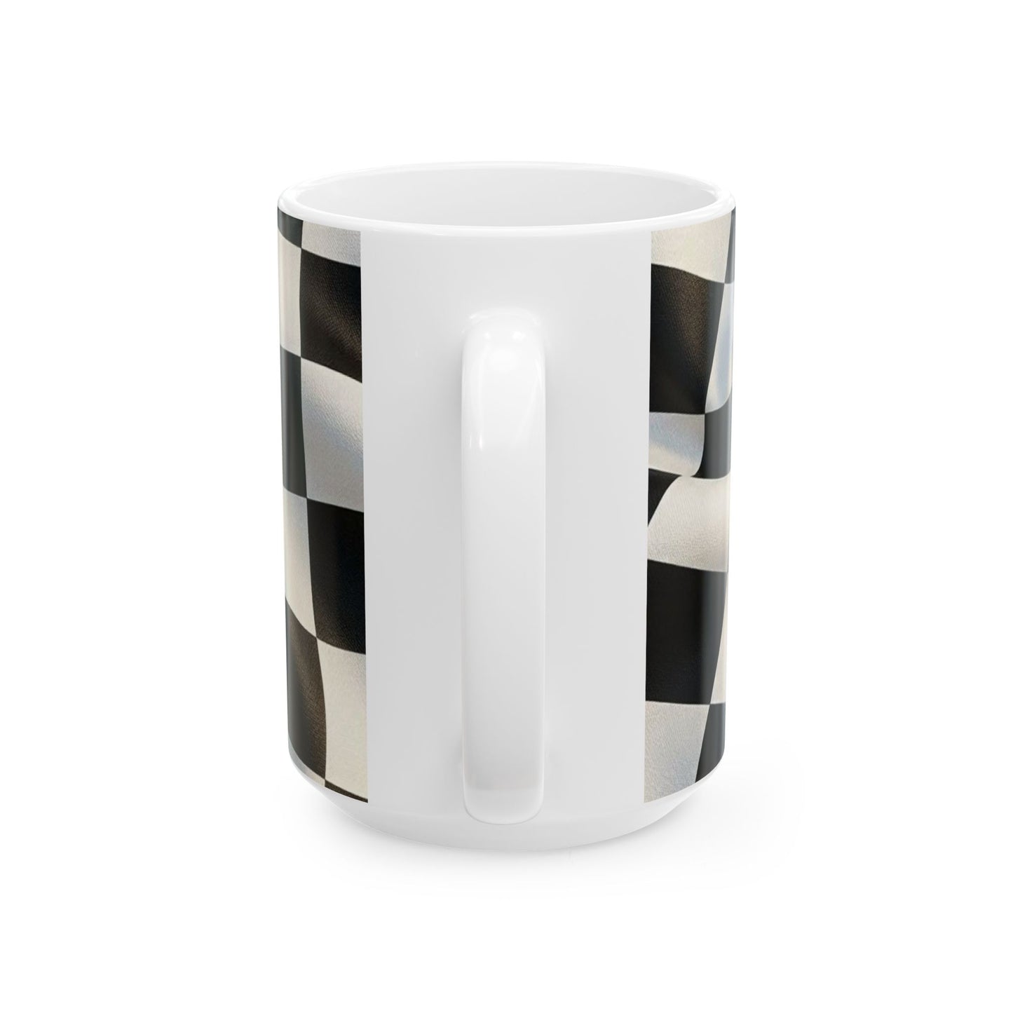 Dragin with Jesus Ceramic Mug — Racing Checkered Design with Faith Car Graphic (11oz/15oz)